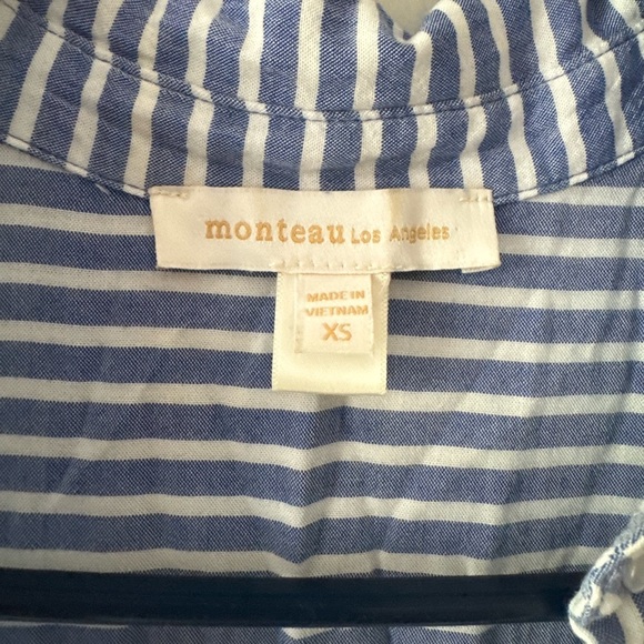 Monteau LA 100% Rayon Shirt Dress Midi Length Blue White Stripe Sz  XS - Picture 3 of 6